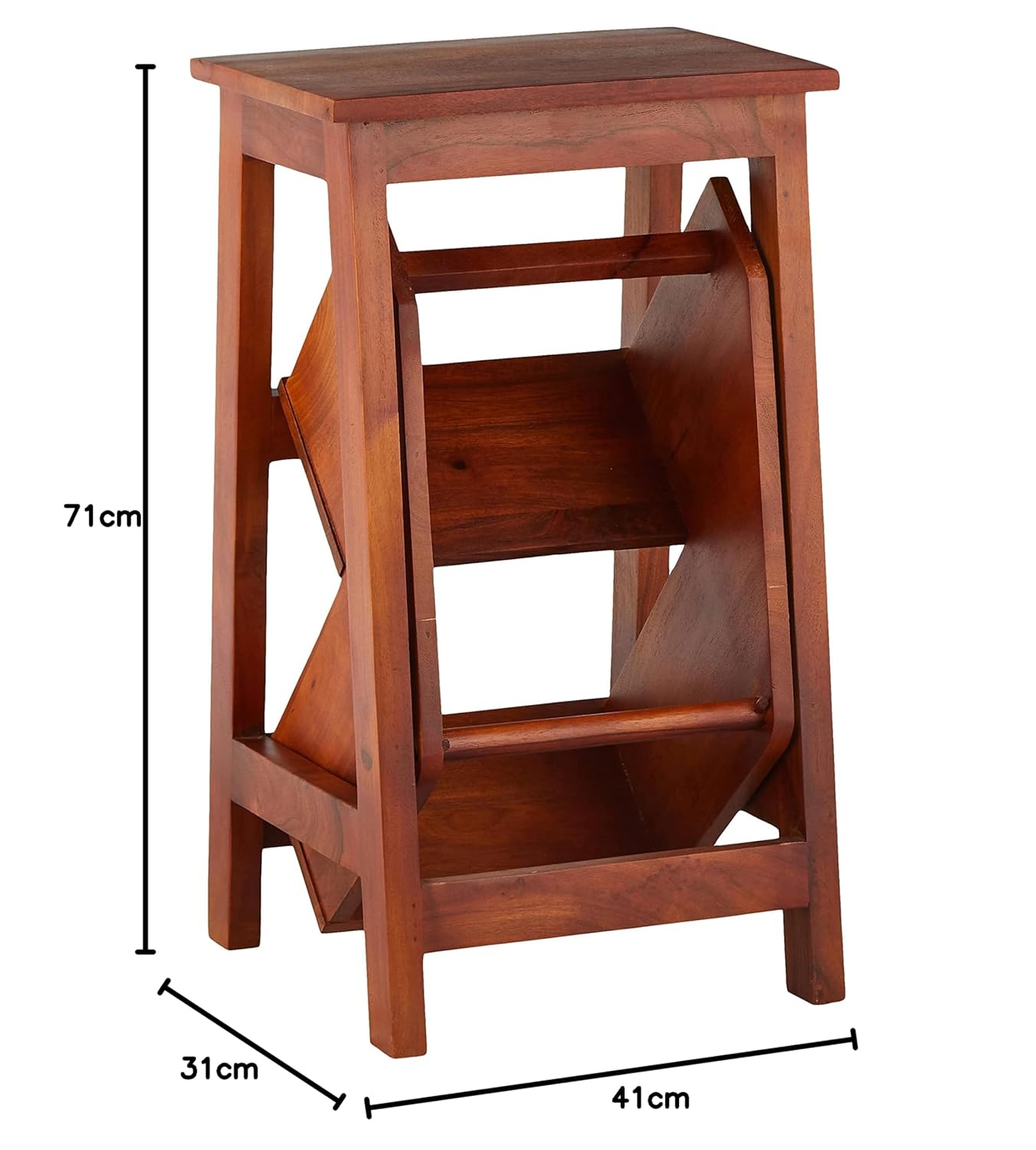 Mango Wood Folding Step Side End Table for Home | Stap Stool Table | Dark Brown 