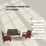 Kitarp Sheesham Wood Sofa Set 5 Seater Velvet Upholstered Sofa with Tufted Backrest Cushioned Seating Tipped Legs Couch for Living Room & Lounge (Suede) 