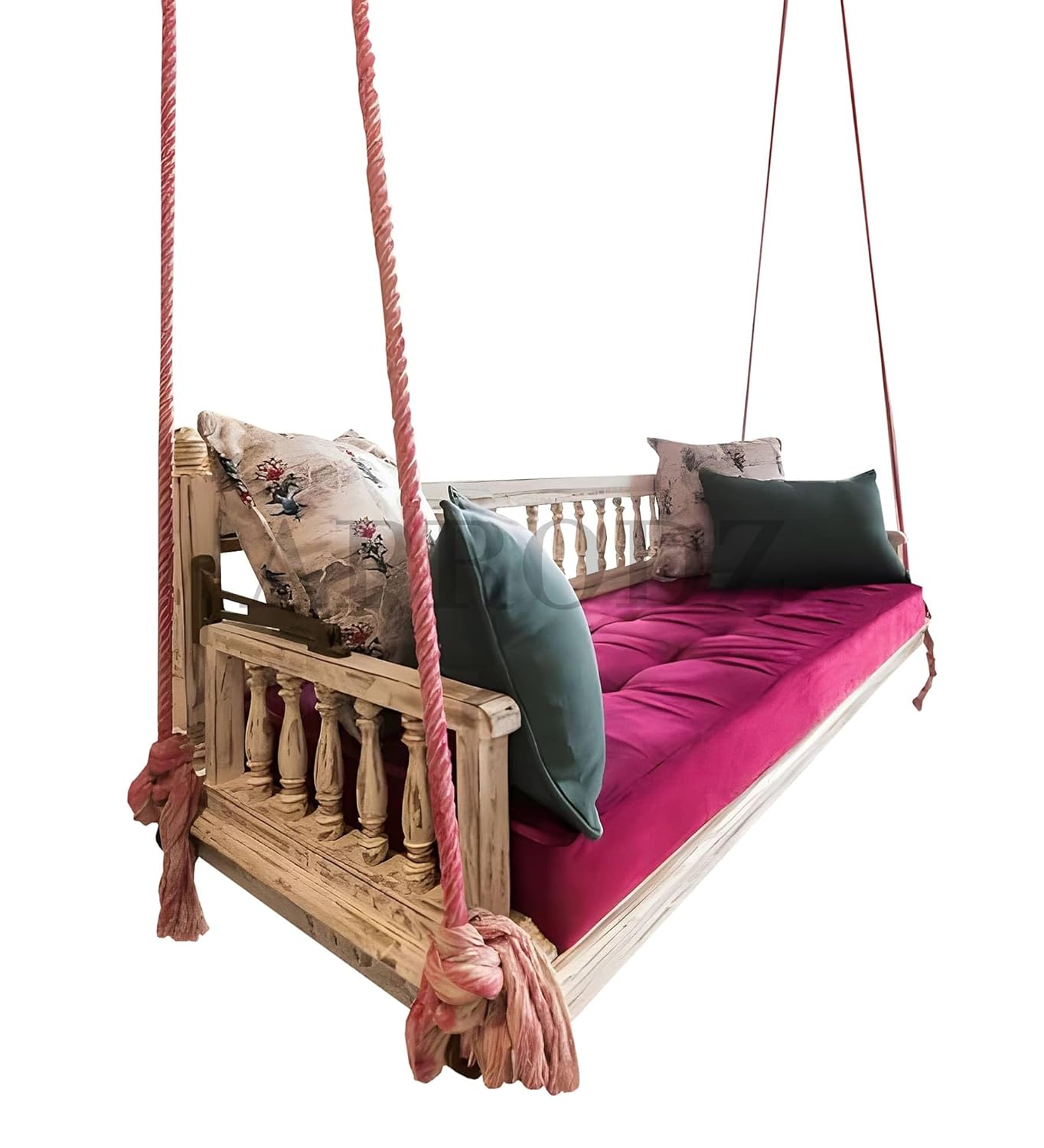 APRODZ 3 Seater Swing Wooden Jhula for Indoor Outdoor & Balcony | House Swings for Adults (White)