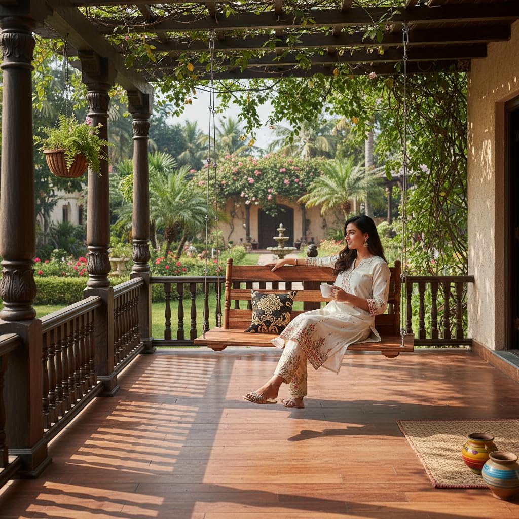 Jhula for Adults for Home 3 Seater Swing Wooden Jhula for Indoor Outdoor & 