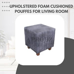 Flute Printed Ottoman Stool Upholstered Foam Cushioned Pouffes for Living Room Puffy Muddha Stool for Footrest & Sitting, Velvet Pouf Stool, Furniture for Home Decor, Office Set of 1 (Hale Navy) 