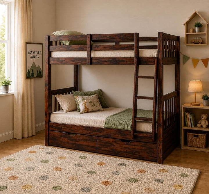Translation missing: en.Sheesham Wood Moyer Bunk Bed for Bedroom | Brown Finish 