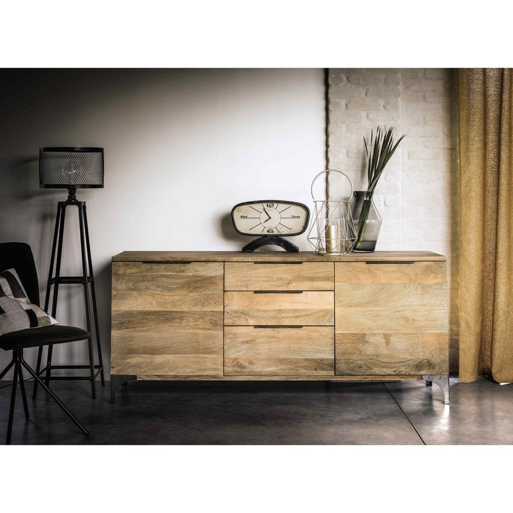 APRODZ Mango Wood Konotop Sideboard Storage Cabinet for Living Room | Wooden Cabinet for Kitchen | Brown Finish