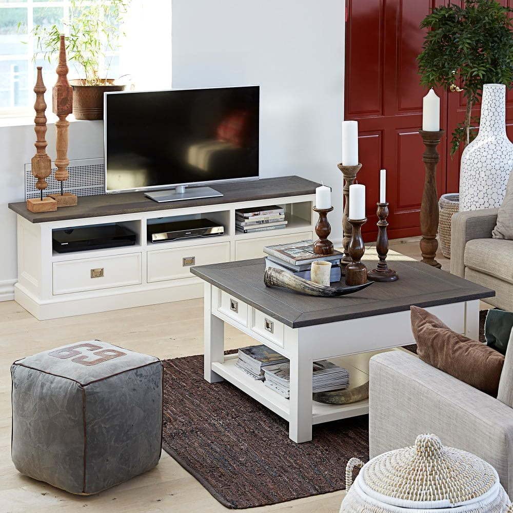 APRODZ Mango Wood Lorenzo TV Stand Cabinet for Home | TV Unit for Living Room | White Finish