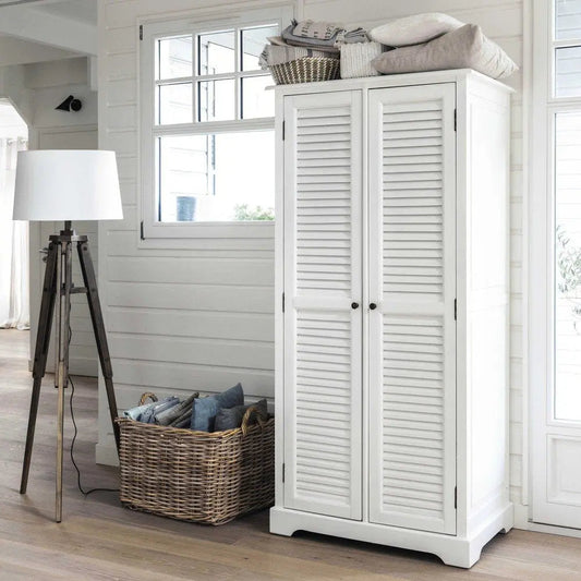 Mango Wood Double Doors Multipurpose Storage Montreal Wardrobe Almirah for Living Room | White