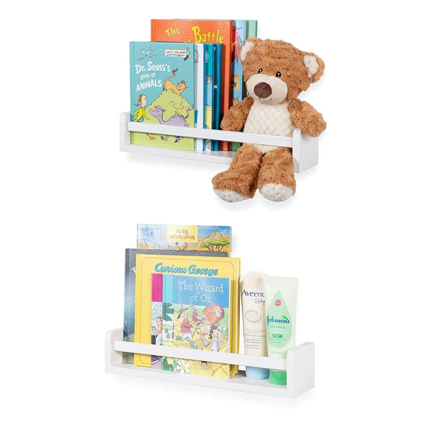 APRODZ Childrens Wall Mounted Floating Shelves - 2 Set Shelf - Kid’s Room Bookshelf Display Nursery Books and Toy Storage Display Organizer - Ships Fully Assembled (Green)