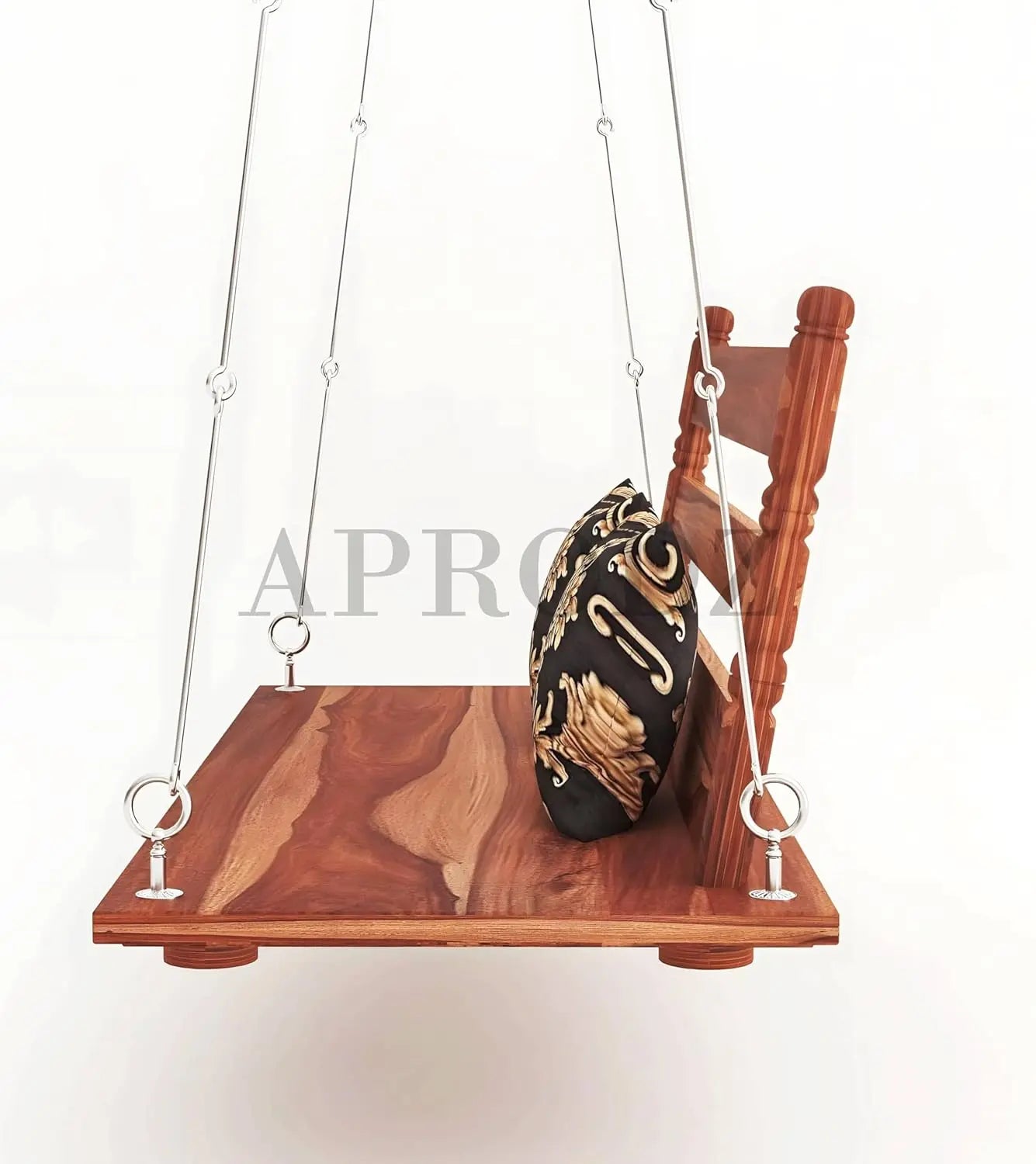 3 Seater Swing Brass Coated Wooden Jhula for Indoor Outdoor & Balcony | House Swings for Adults (52 Inches) 