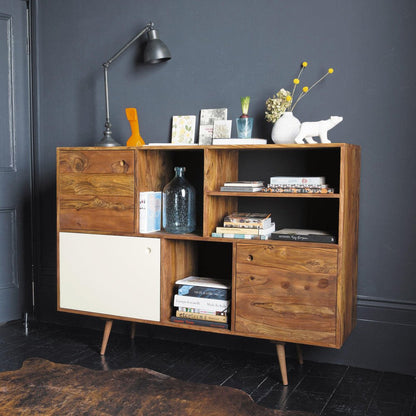 APRODZ Sheesham Wood Slavuta Sideboard Storage Cabinet for Living Room | Wooden Cabinet for Kitchen | Brown Finish