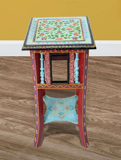 APRODZ Wooden Handcrafted Multipurpose Stool | Portable Hand Painting Planter Stool (Multicolor)