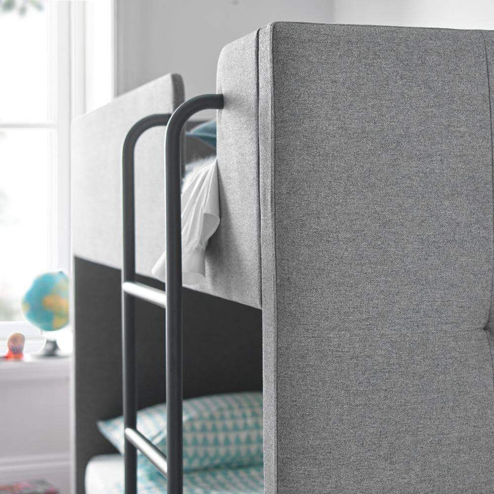 Translation missing: en.Gwars Single Size Solid Wood Grey Fabric Bunk Bed for Bedroom (Fabric Upholstery - Grey)