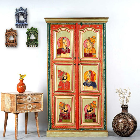 Translation missing: en.Wooden Handpainted Wardrobe Cupboard for Multipurpose Storage Organizer (Multicolor) 