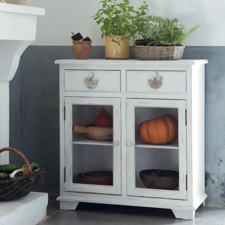 Translation missing: en.APRODZ Mango Wood Kalush Sideboard Storage Cabinet for Living Room | Wooden Cabinet for Kitchen | White Finish