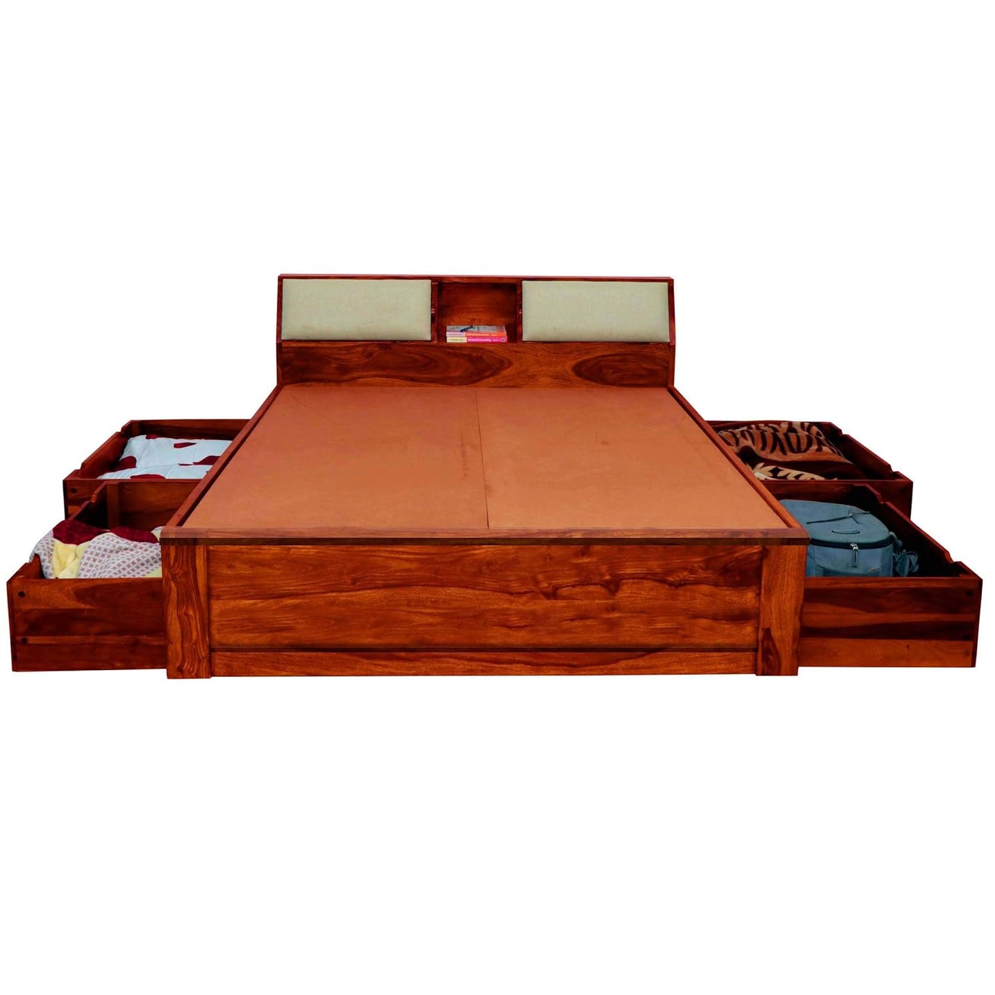 APRODZ Sheesham Wood Allure Bed with Storage (King Size, Honey Finish)