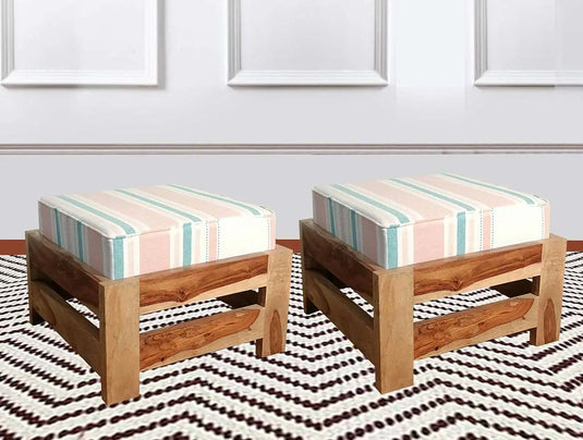 Translation missing: en.APRODZ Sheesham Wood Footstool with Cushion - Natural Finish - Set of 2