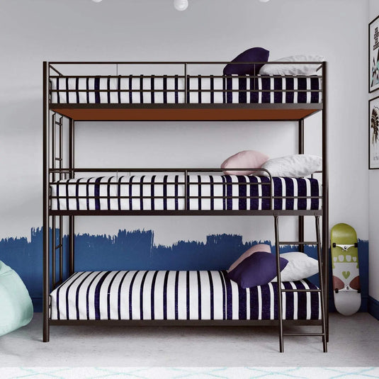 Translation missing: en.Chavez Triple Twin/Twin/Twin Size Metal Triple (3Bed) Bunk Bed (Metal - Black Powdercoated)
