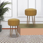 Upholstered and Steel Frame Puffy Stool Grass Green Fabric + Black Powdercoated - Set of 2 