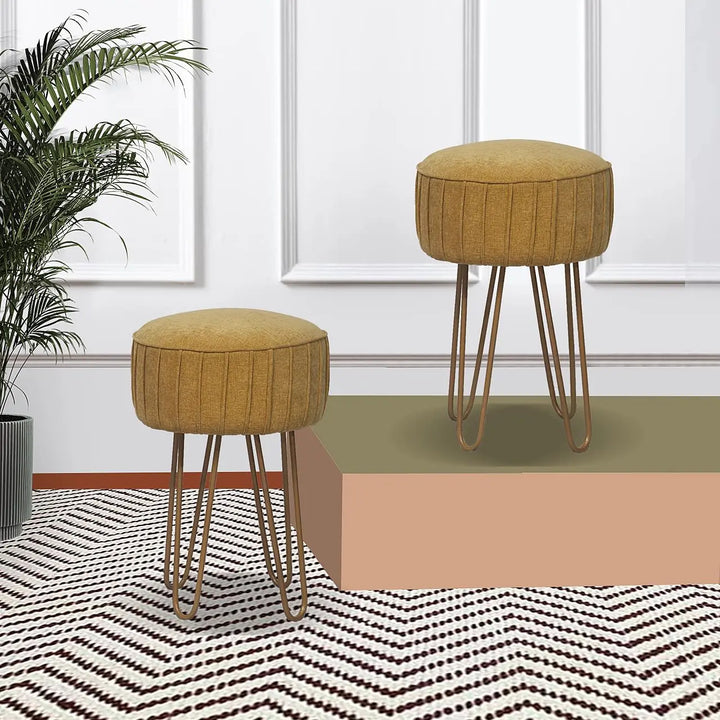 Translation missing: en.Upholstered and Steel Frame Puffy Stool Grass Green Fabric + Black Powdercoated - Set of 2 