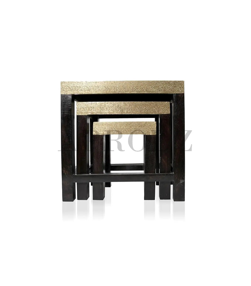 APRODZ Wooden Nesting Table Set of 3 Stools Portable Bedside End Table for Living Room Furniture (Multicolor)