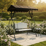 APRODZ Best Buy Steel Porch Jhula Swings Outdoor Iron Frame Deluxe Patio Garden Porch Canopy 3 Seats Swing with Bench 