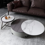 Modern 2-Piece Nesting 2 Drawer Coffee Table Set with Rotating Faux Marble Top, Flip-Top Storage, Grey and Gold Metal Legs  Coffee Table