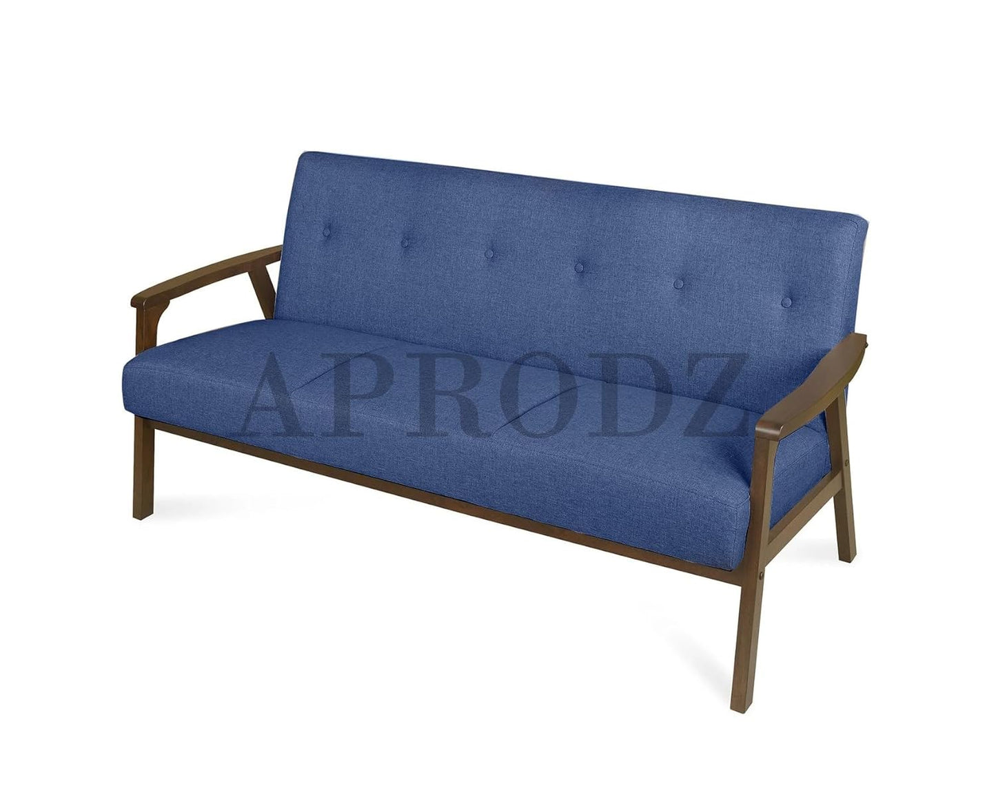 APRODZ Sheesham Wood and Upholstered 3 Seater Sofa for Living Room Home Office Furniture |(Upholstered - Navy Rayon Velvet + Dark Brown)