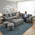 L-Shaped 6-Seater Velvet Sectional Sofa Set with Coffee Table & Ottomans 