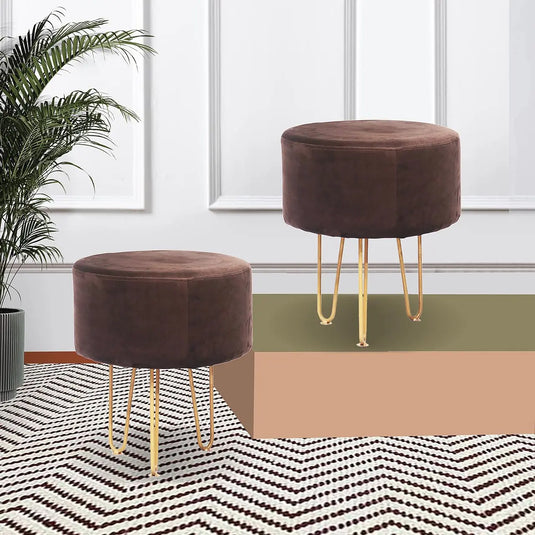 Translation missing: en.Upholstered and Steel Frame Puffy Stool Grass Green Fabric + Black Powdercoated - Set of 2 