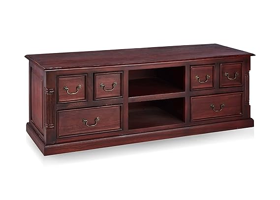 Mango Wood Sulla LED TV Stand – Stylish Entertainment Unit & Storage TV Cabinet for Living Room & Home Theater Setup (Rosewood Finish) 