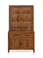 Glass Door Cabinet | 2 Drawers 3 Shelves Sheesham Wood Storage Organizer | Durable Stylish Wooden Furniture | Elegant Design Home Decor Compact Multifunctional | Compact multifunctional furniture 