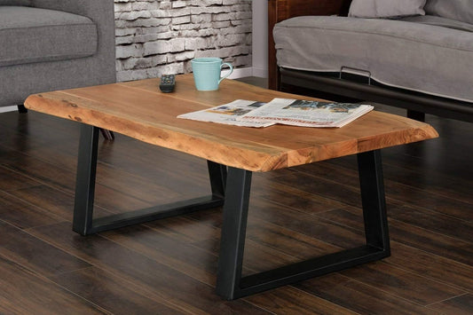 APRODZ Spigolosa Acacia Wood Top and Metal Base Coffee Table (Acacia Wood - Natural + Black Powder Coated)
