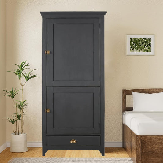 APRODZ Nera 2.0 Mango Wood Two Door and 1 Drawer Wardrobe Storage Almirah Cupboard for Cloths (Solid Wood - Slate Gray)