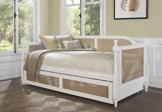 APRODZ Kozlow Twin Size Mango Wood Cane Daybed with Trundle (Solid Wood - White)