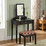 Acacia Wood Dressing Table with Portable Stool for Living Room (Espresso Finish) 