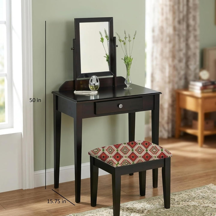 Translation missing: en.Acacia Wood Dressing Table with Portable Stool for Living Room (Espresso Finish) 