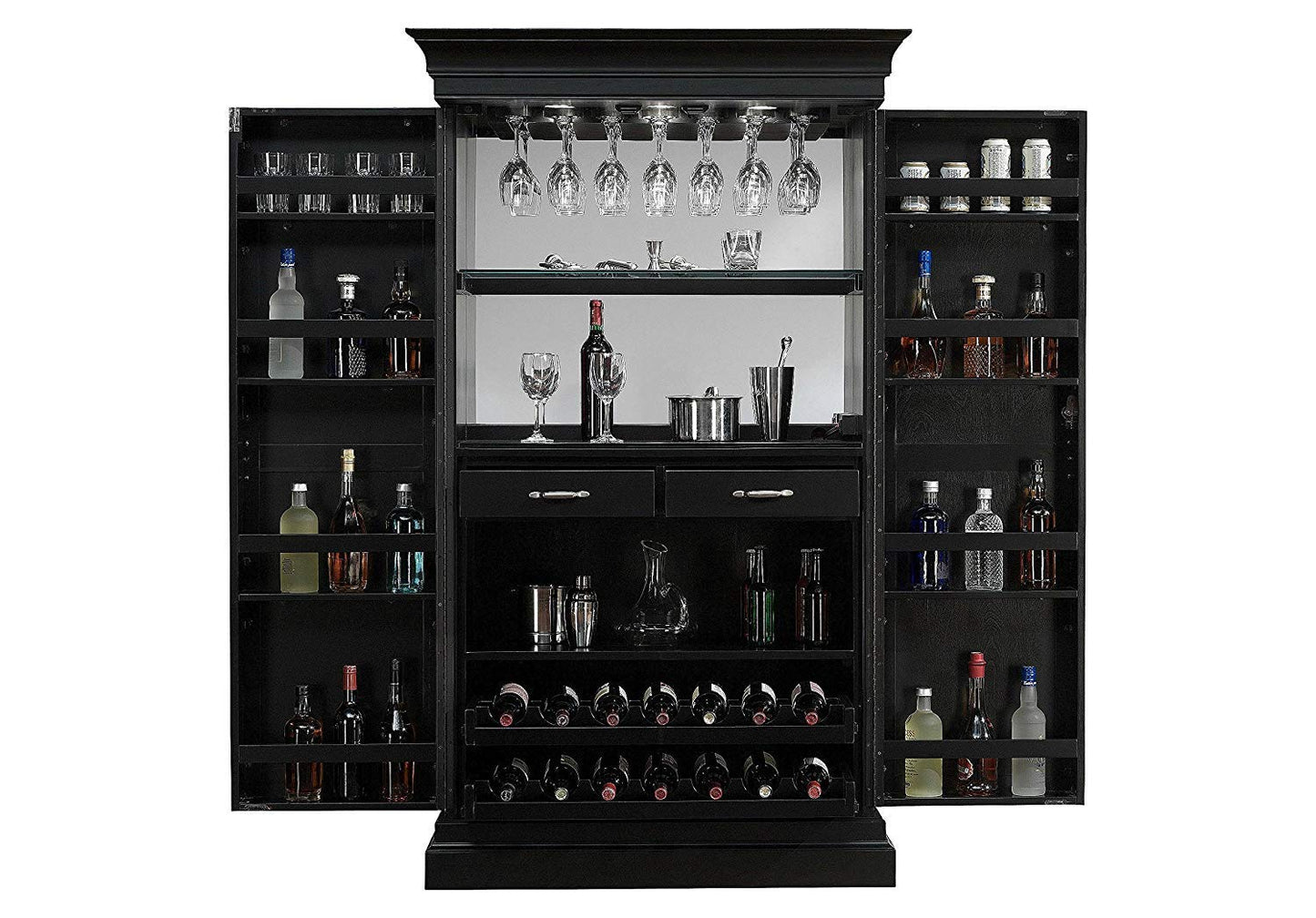 Mango Wood Peetz Royal Stylish Bar Cabinet with Wine Glass Storage for Living Room | Chestnut Finish 