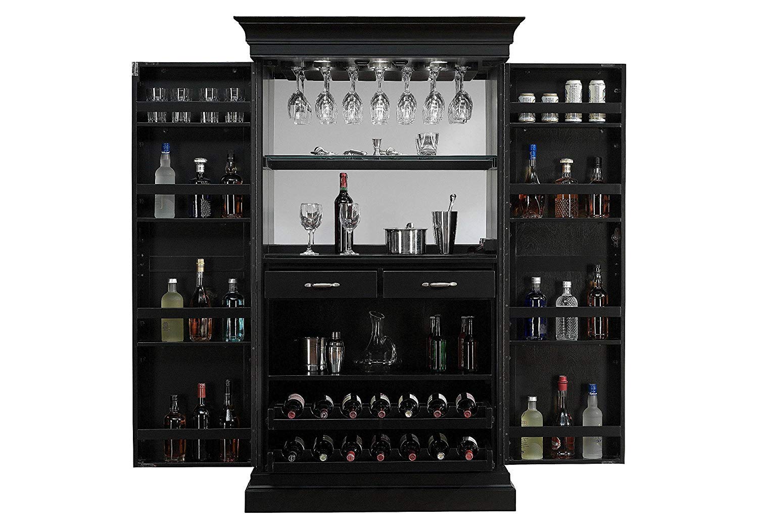 Mango Wood Peetz Royal Stylish Bar Cabinet with Wine Glass Storage for Living Room | Chestnut Finish 
