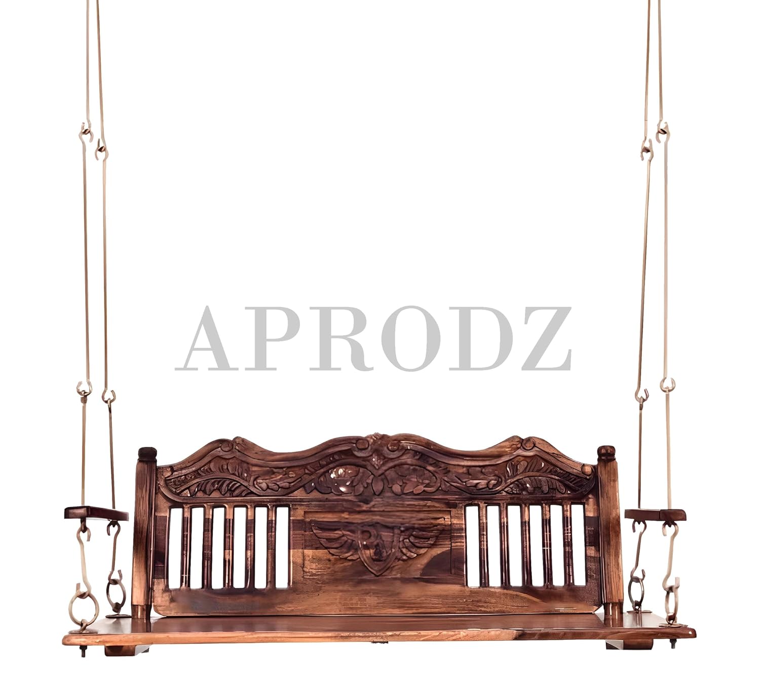 Wooden Swing Jhula with Brass Chain and Carving Eagle Designfor Indoor Outdoor & Balcony | House Swings for Adults (Honey Finish) 