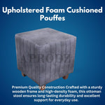 Flute Printed Ottoman Stool Upholstered Foam Cushioned Pouffes for Living Room Puffy Muddha Stool for Footrest & Sitting, Velvet Pouf Stool, Furniture for Home Decor, Office Set of 1 (Hale Navy) 