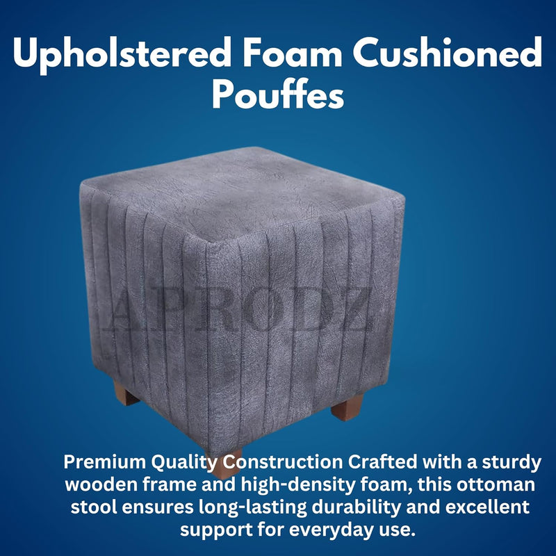 Flute Printed Ottoman Stool Upholstered Foam Cushioned Pouffes for Living Room Puffy Muddha Stool for Footrest & Sitting, Velvet Pouf Stool, Furniture for Home Decor, Office Set of 1 (Hale Navy) 