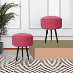 Upholstered and Steel Frame Puffy Stool Grass Green Fabric + Black Powdercoated - Set of 2 