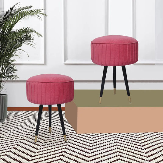 Translation missing: en.Upholstered and Steel Frame Puffy Stool Grass Green Fabric + Black Powdercoated - Set of 2 
