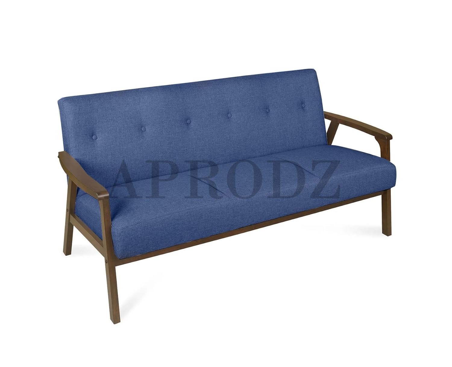 APRODZ Sheesham Wood and Upholstered 3 Seater Sofa for Living Room Home Office Furniture |(Upholstered - Navy Rayon Velvet + Dark Brown)