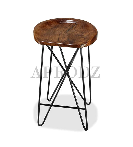 Translation missing: en.Bar Stool for Home bar, Counter Stool Chair Modern, Shop Industrial Stool with footrest, Black Metal and Wood, Set of 2 