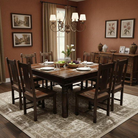 Translation missing: en.Solid Sheesham Wood Dining Table Set of 8 Seater Dinner Dinning Table with 8 Chair for Dining Furniture for Living Room Home Hotel Office Self Assembly 