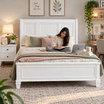 White Hydraulic Storage Bed with Panel Headboard & Footboard – Elegant Lift-Up Storage Bed Frame 