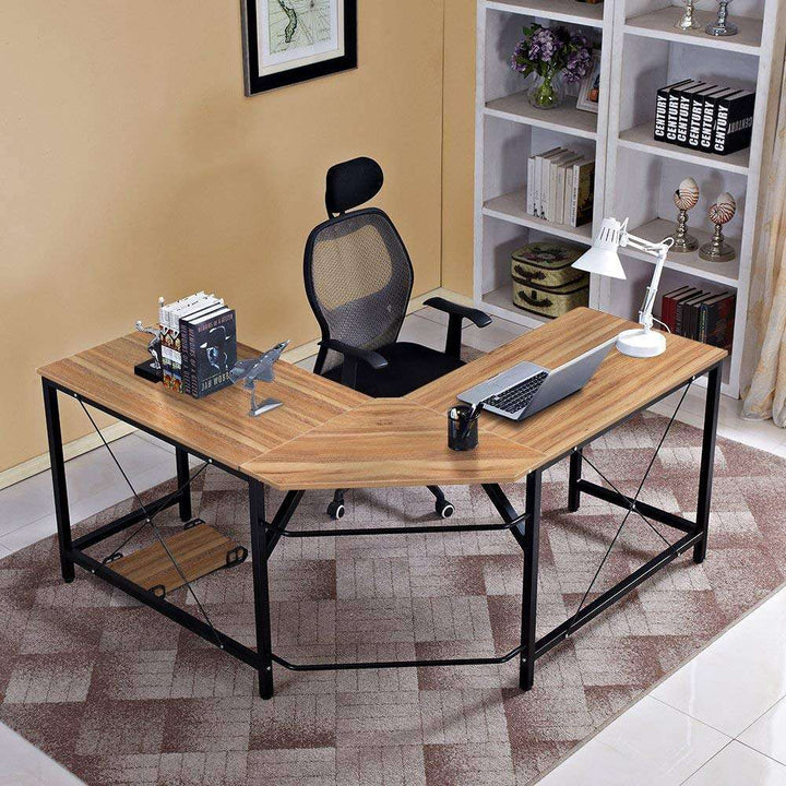 Translation missing: en.Aprodz Duane 59 x 59 inches Large L-Shaped Desk Computer Desk L Desk Office Desk Workstation Desk, Oak