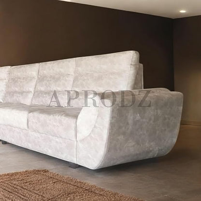 L-Shaped Sectional 6-Seater Sofa with Tufted Cushion Padded Armrest Perfect Fabric Corner Sofa for Guests Living Room, Drawing Room, Office & Lounge (Light Grey) 