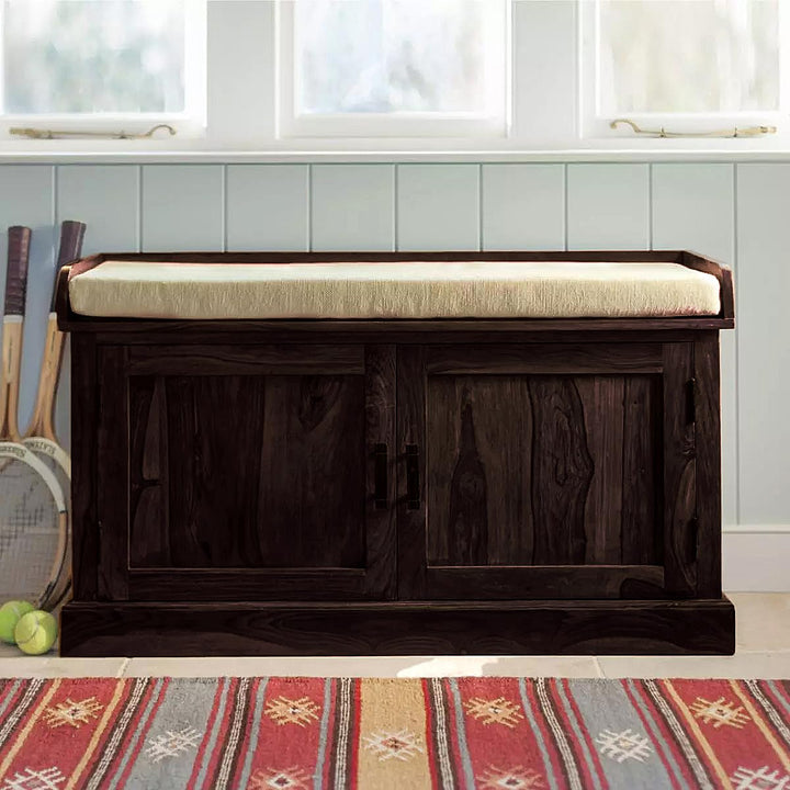Translation missing: en.Wooden Multipurpose Cupboard &amp; Shoe Rack – Spacious Storage Cabinet with Seating for Home, Entryway &amp; Living Room (Large, Teak Finish) 