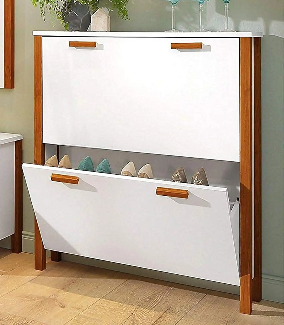 Mango Wood Fraze Shoe Cabinet for Home | Shoe Rack Organiser | White Finish