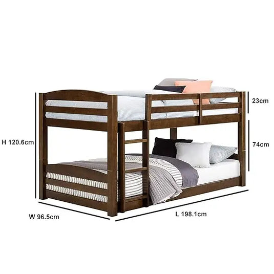 Translation missing: en.Wooden bunk bed with dimensions labeled on a white background